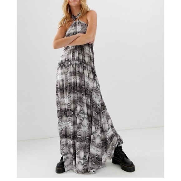 Rare ASOS Design Snake Halter Trapeze Pleated Dress - Picture 2 of 13